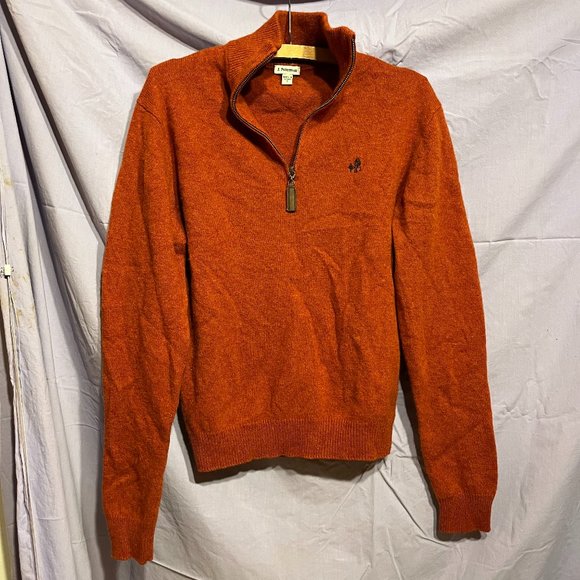 100% Pumpkin Orange Lambswool Half-zip sweater leather elbow patches VVGUC - Picture 2 of 7